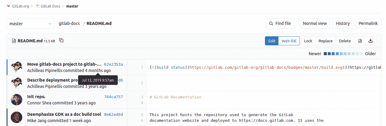 Blame button output Git blame output