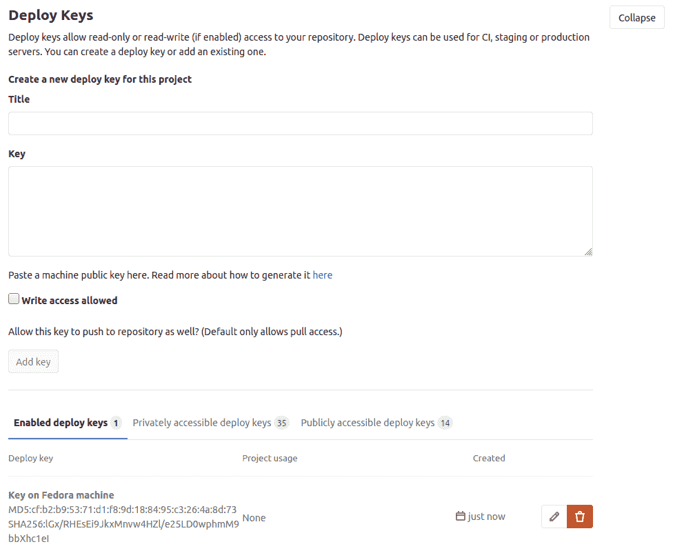 Deploy Keys section