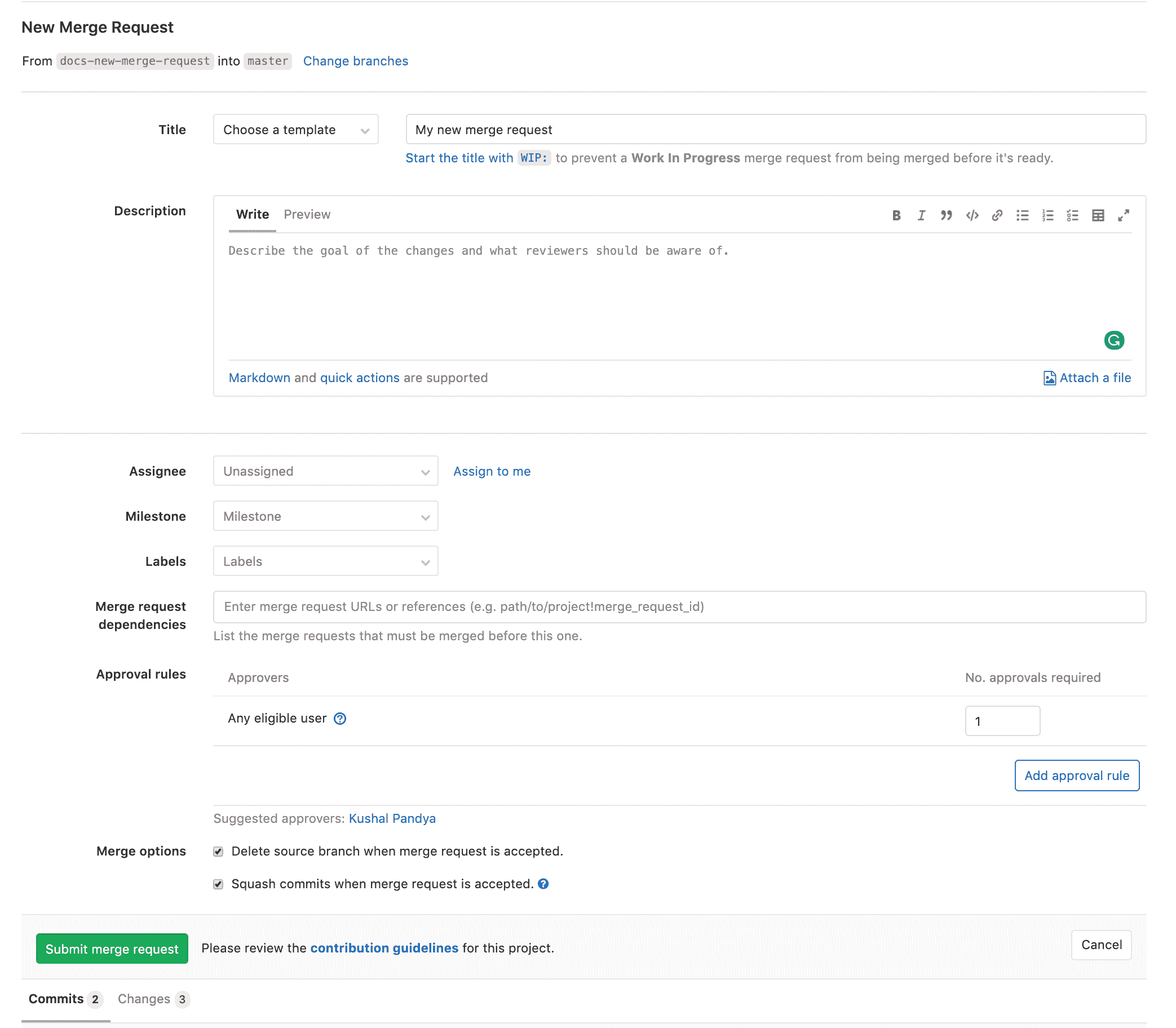 New Merge Request page