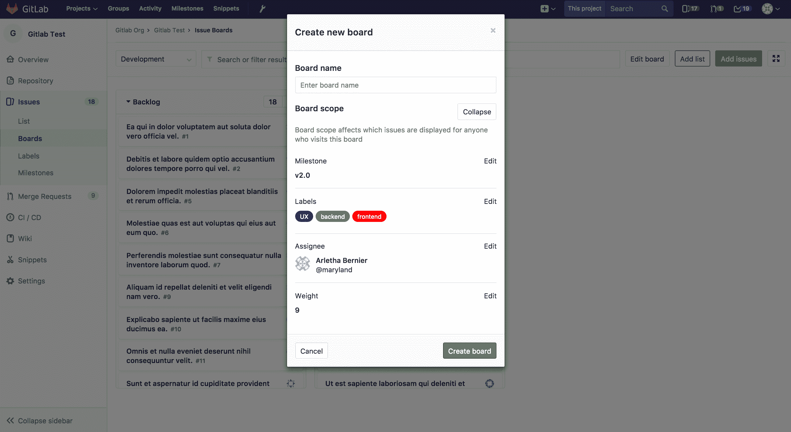 Create scoped board