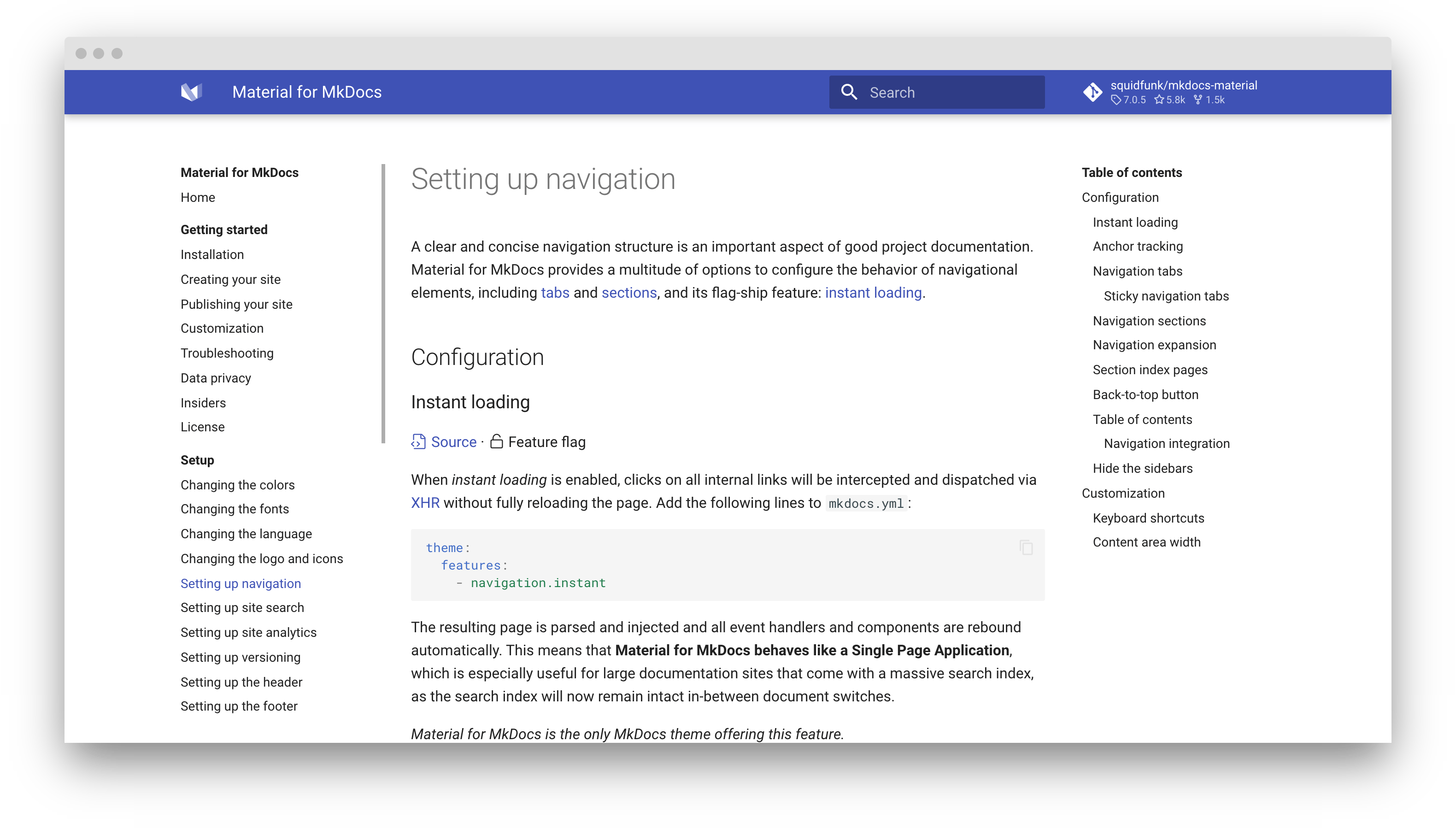 Navigation sections enabled